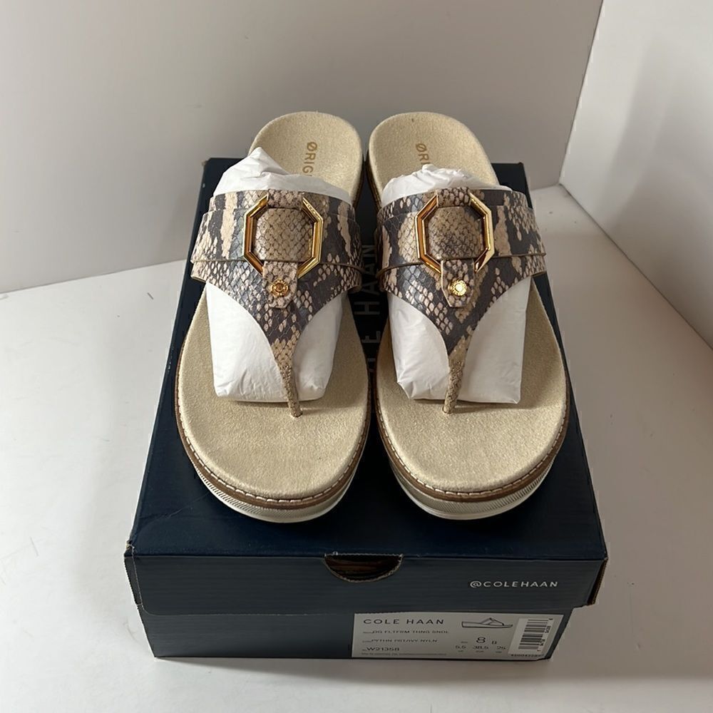 Cole Haan Original Grand Flatform Thong Sandal Python Print sz 8 - Picture 2 of 5